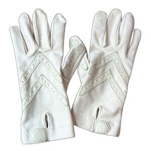 Vintage Isotoner Driving Gloves - White / Cream Leather Trim Stretch - One Size